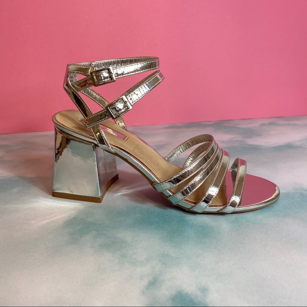 Strappy Silver Metallic Block Heel